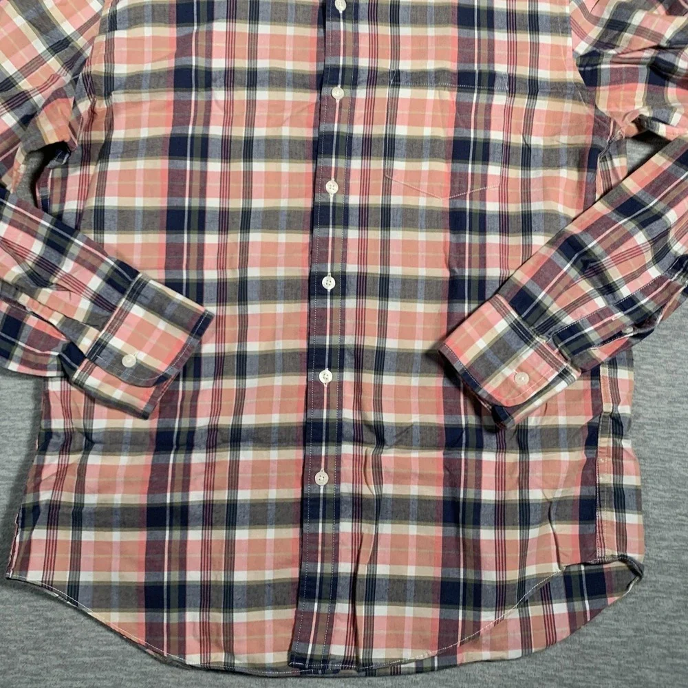 J Crew Shirt Mens Medium Pink Navy Plaid Summer Button‎ Down Long Sleeve Cotton